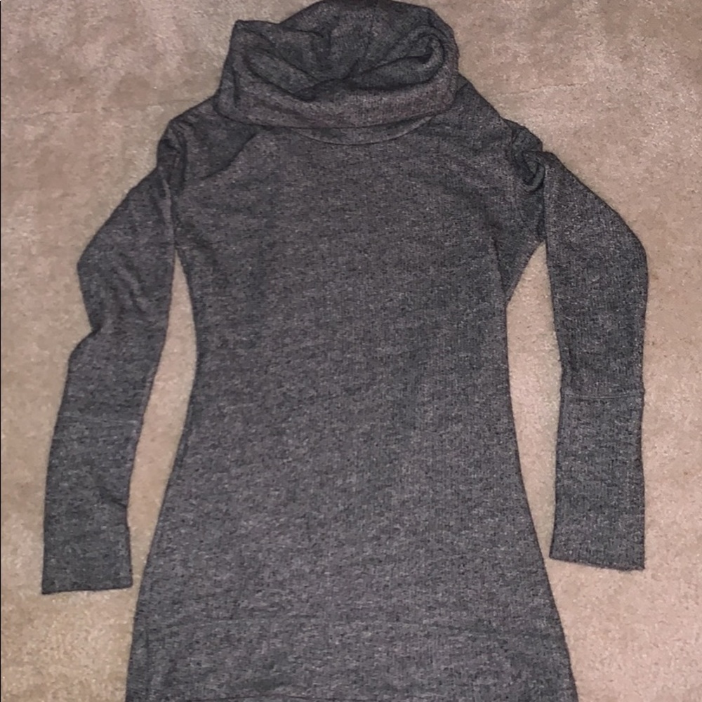 Grey mini turtleneck sweater dress